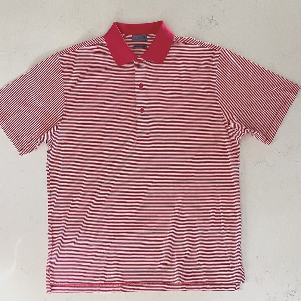 Dockers Tour Athletic SS Striped 3 Button Cotton Polo Shirt Red White Sz S NWOT